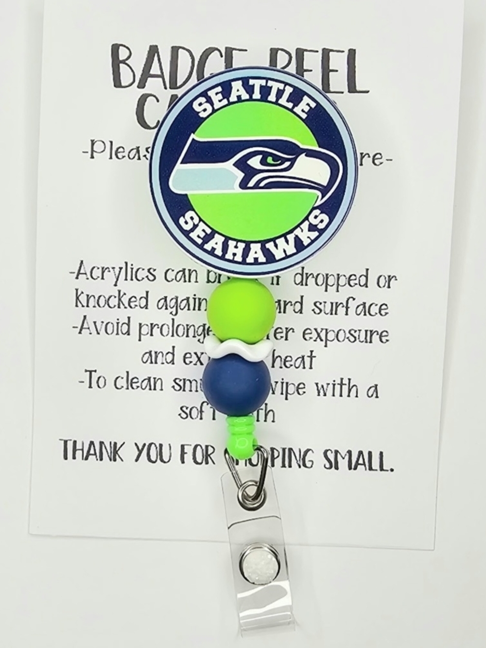 Seattle Seahawks Badge Reel with Neon Green and Navy Accents